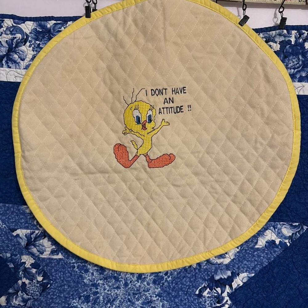 Vintage Tweety Bird Quilted Highchair Back Cover Hand Stitched Looney Tunes 18in
